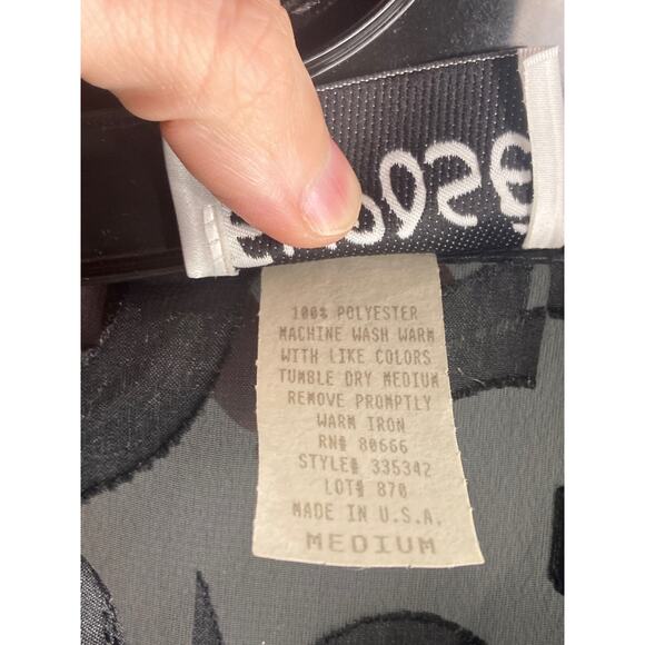 Vintage Heart Print Expose Sheer Blouse 90s Y2K Black Squiggle ~ Sz M - Picture 11 of 11